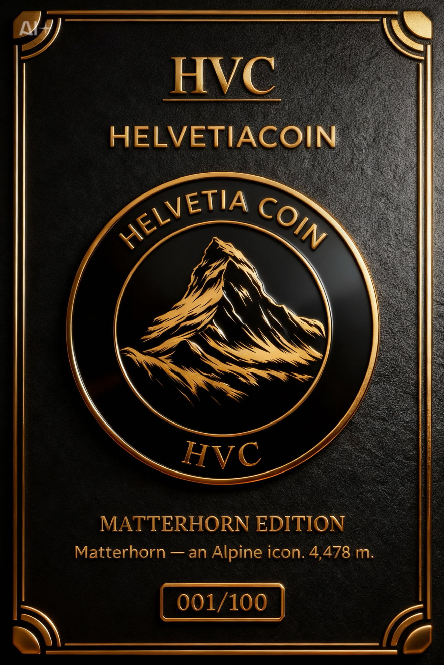 Black and gold HVC Matterhorn Edition card concept numbered 001/100
