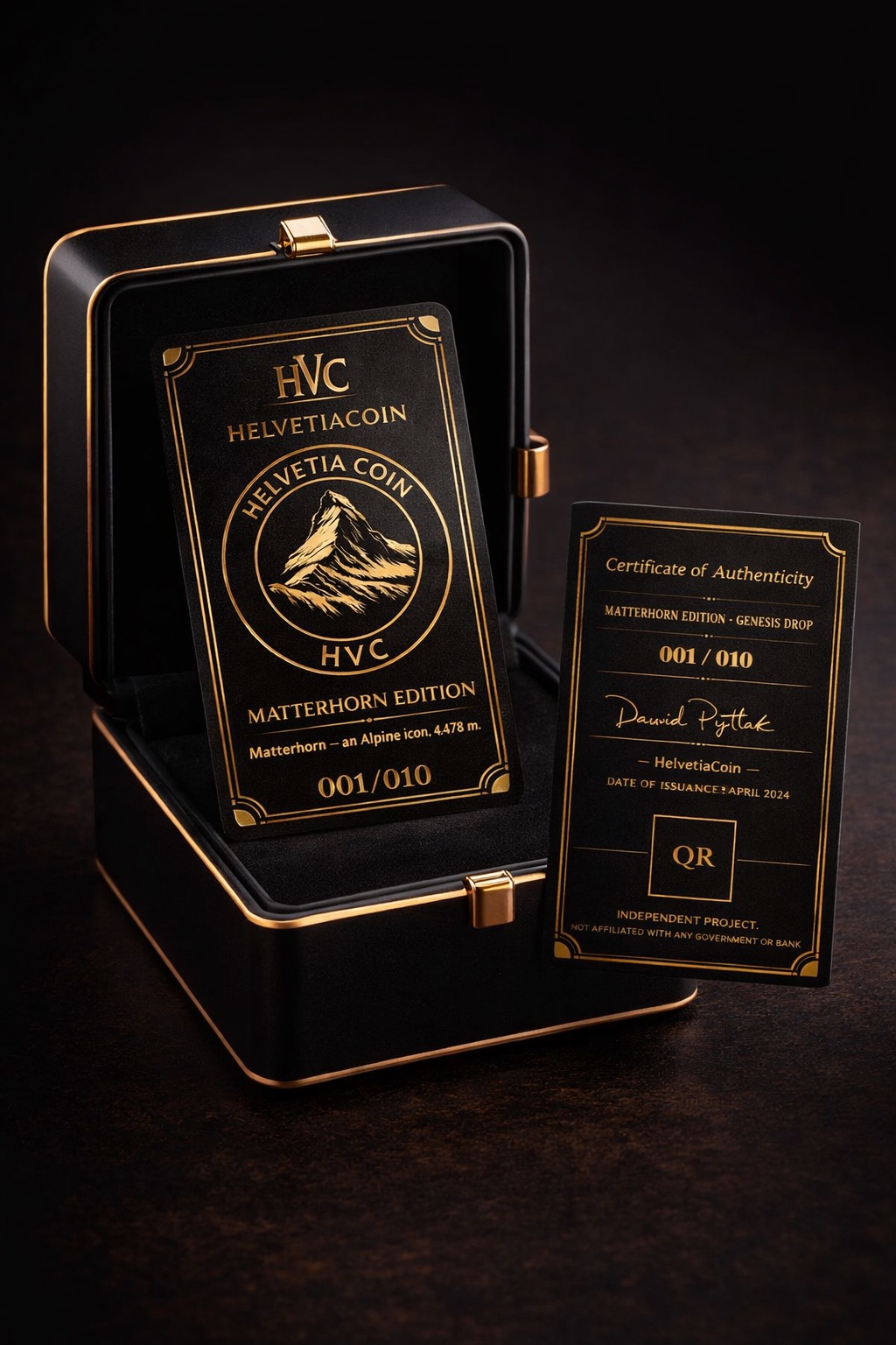 HVC Genesis card concept in a case with a separate certificate